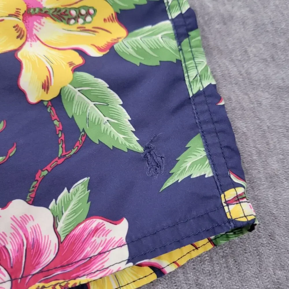 Vintage 90s Polo Ralph Lauren Youth Hibiscus Board Swim Trunks Shorts Size 14-16